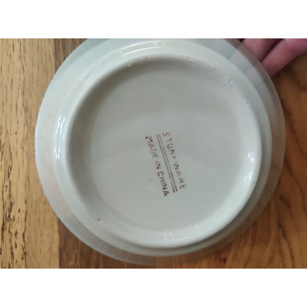 VTG Stoneware Bowls Set of 2 Off-White Blue Double Band Farmhouse Cereal Soup - Picture 4 of 5